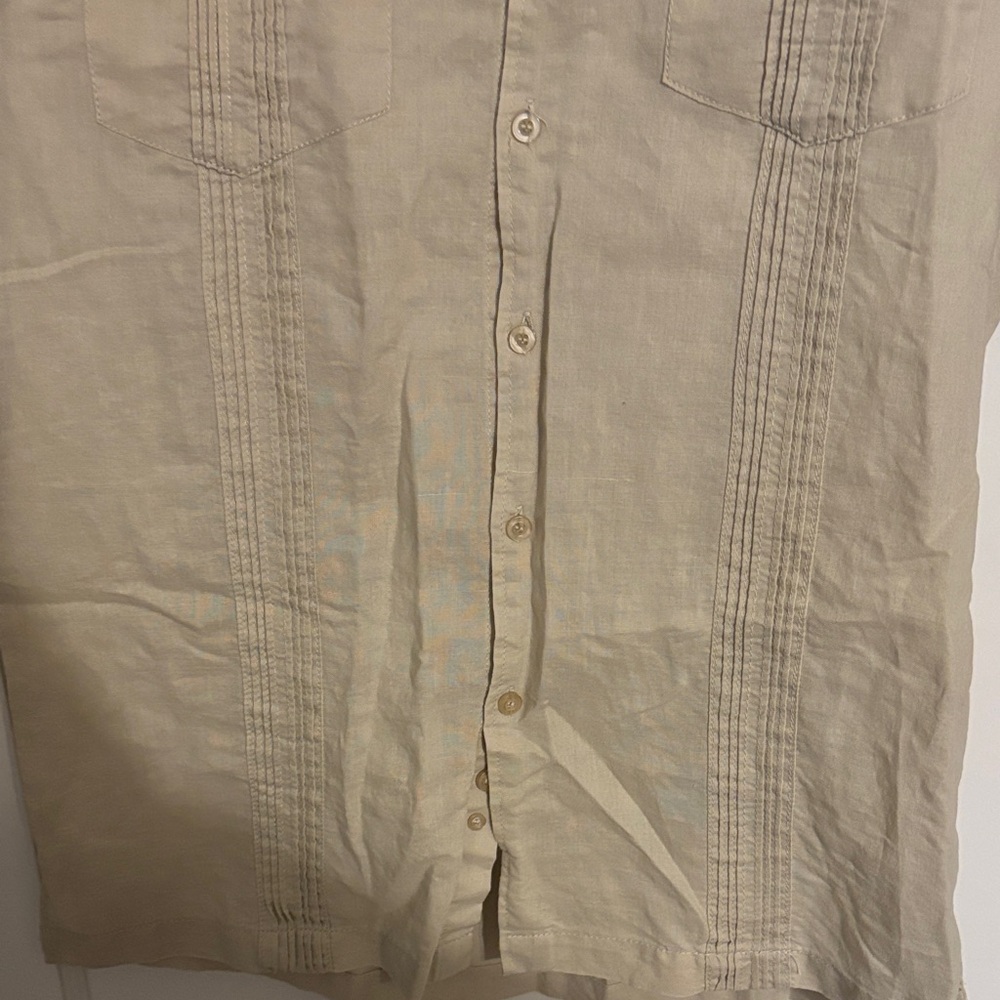 Men's Beige Short Sleeve Button Down Shirt - Picture 4 of 5